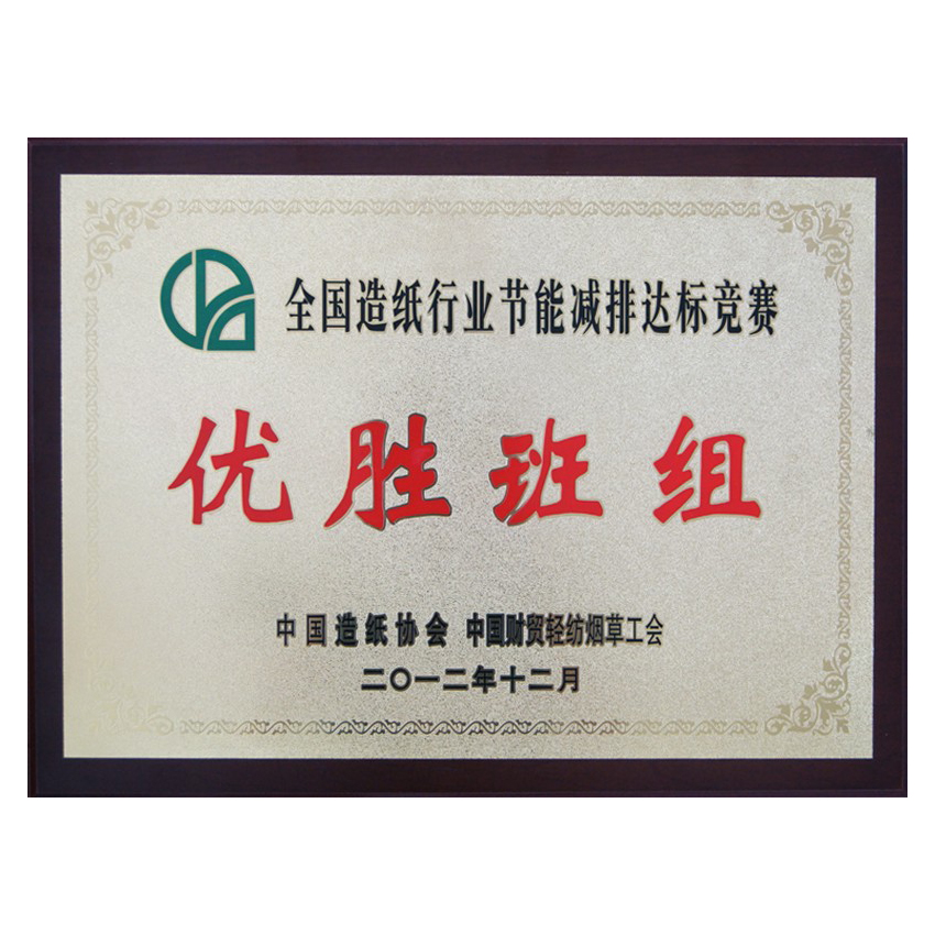 全國造紙行業(yè)節(jié)能減排達(dá)標(biāo)競(jìng)賽優(yōu)勝班組
